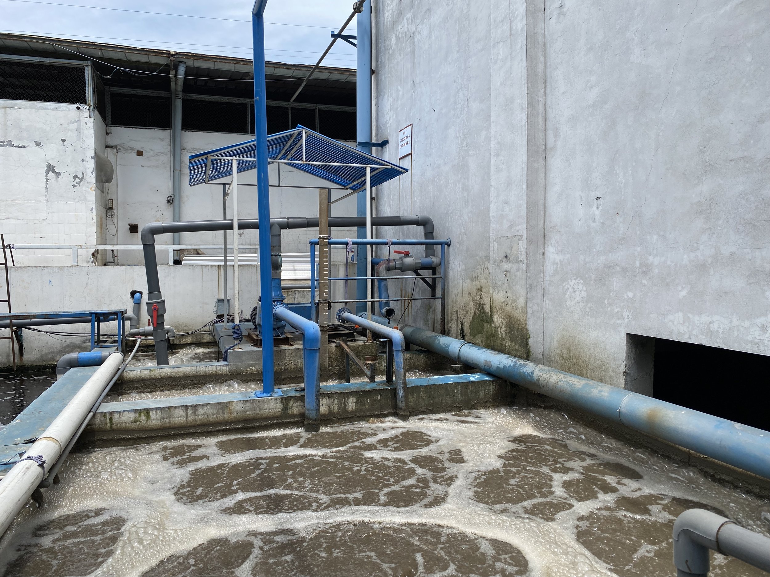 An aeration basin at an industrial wastewater treatment plant.